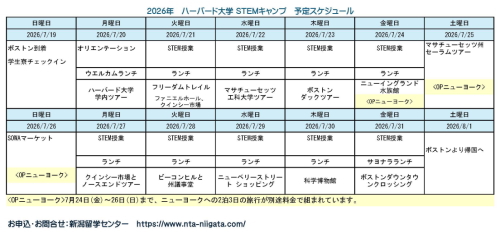 中高校生 夏休み STEM ハーバード大学 スケジュール